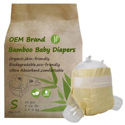 Organic bamboo fabric 100% biodegradable baby disposable diapers OEM manufacturer